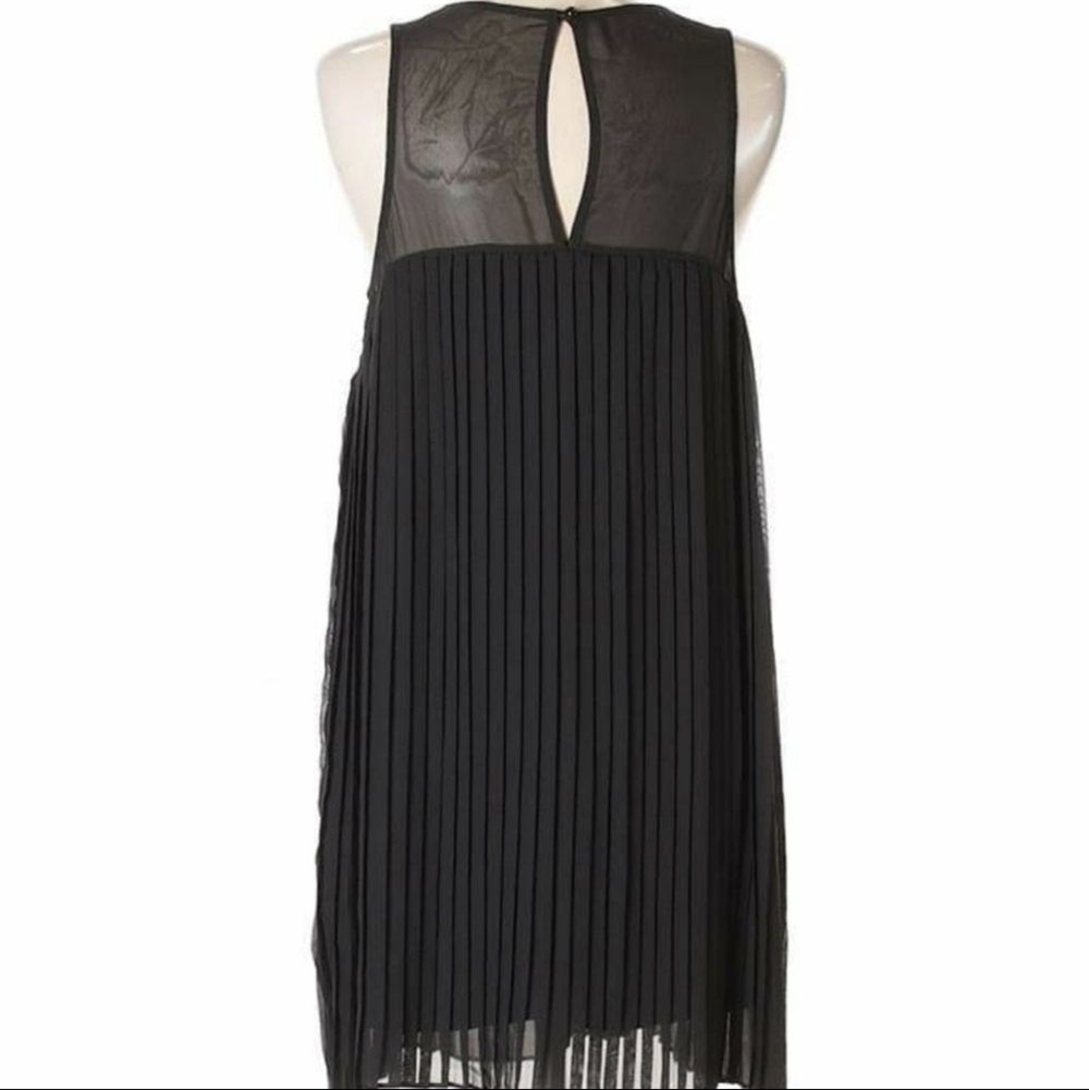 Everly Black Pleated Mesh Upper Sleeves Dress - Picture 4 of 13